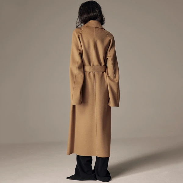 Double Faced Long Woolen Coats Winter Luxury Cashmere Wool Trench Coat Women with Belt - Image 2
