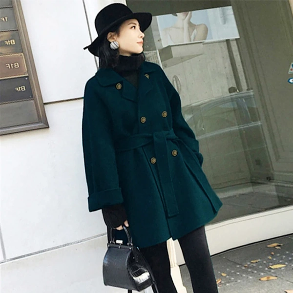 100% Cashmere Black Double-sided Cashmere Coat Female in 2025 the New  Autumn and Winter of Brief Paragraph Woollen Coat