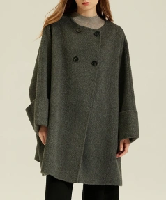 Autumn Winter O Neck Genuine Cashmere Coat Woman Solid Color Double Faced Real Wool Coat