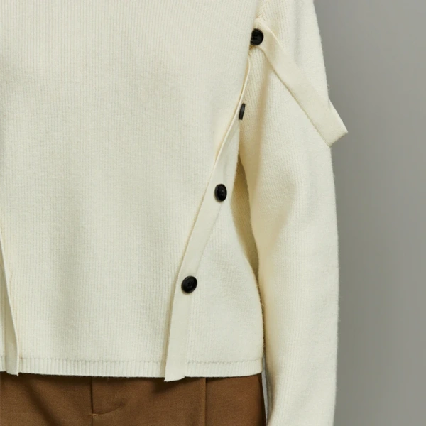 Women's Luxury Knitwear Pullover O-Neck Knitted Wool Sweaters with Buttons Casual Style Front for Winter - Image 5