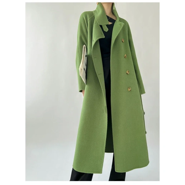 Stand Collar Design Sense Lacing in the Long Section Double-sided Tweed Cashmere Coat Female 2025 Autumn and Winter New - Image 4