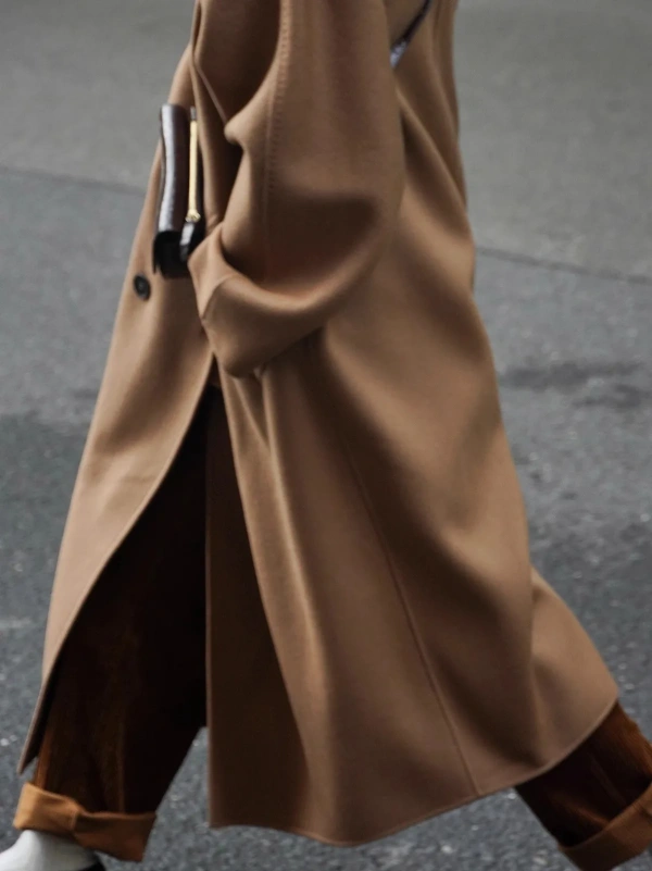 Cashmere Long Lapel Double-breasted Double-faced Wool Handmade Coat - Image 4