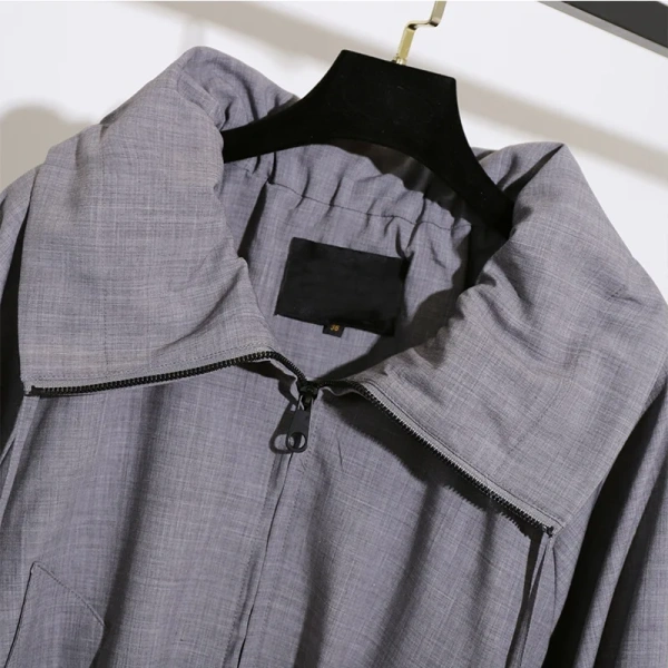 High Collar Drawstring Wool Blend Coat Cropped Windbreaker Jacket Women - Image 3