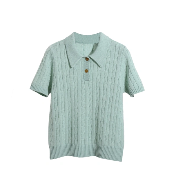 Winter Spring Turn Down Collar Solid Casual Pullover Short Sleeve Women 100% Wool Sweater