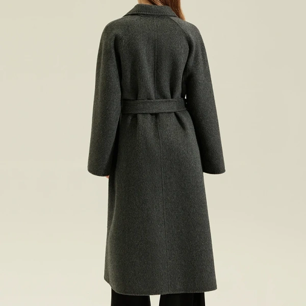 Belted Woolen Trench Coat Double Faced Long Alpaca Wool Coats for Women - Image 3