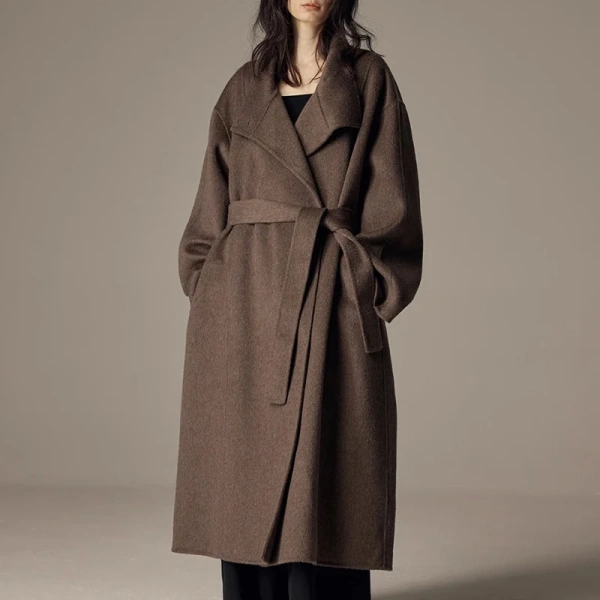 Double Faced Camel Hair Woolen Coat Luxury Oversized Wool Coats Women with Belt