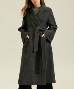Belted Woolen Trench Coat Double Faced Long Alpaca Wool Coats for Women