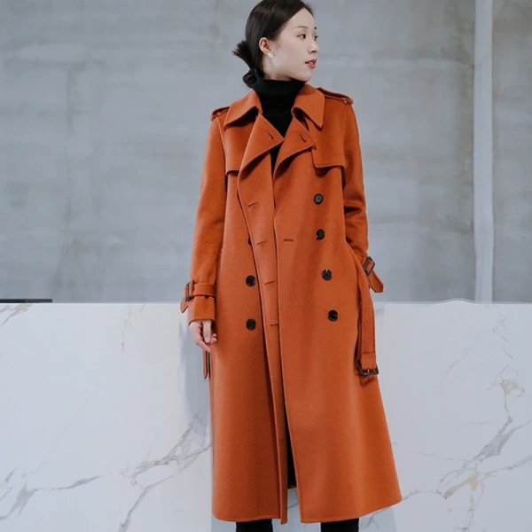 Women's Wool Blends Winter Haute Couture Water Ripple Women Wool Coat Simplicity Elegant Double-breasted Handmade - Image 6