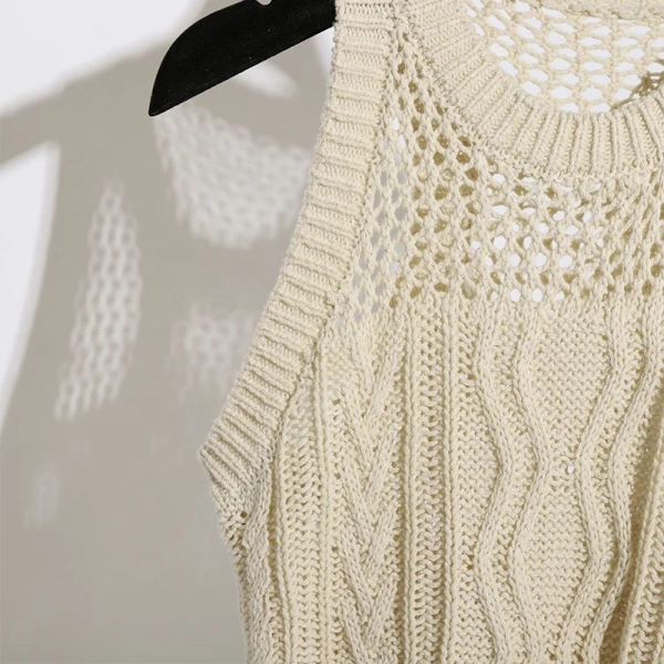 Sleeveless Hollow Out Knitted Cotton Sweater Vest Women - Image 5