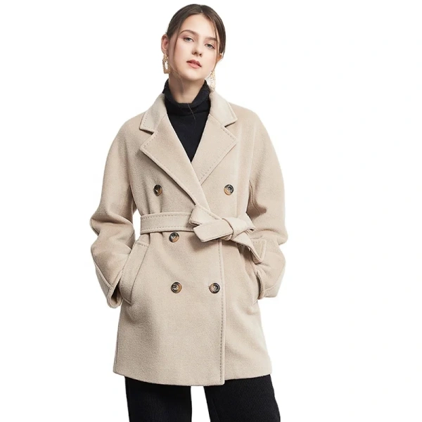 90% Wool +10% Cashmere Double Breasted High-end Selected Cashmere Coat Winter Thickening Warm in Stock