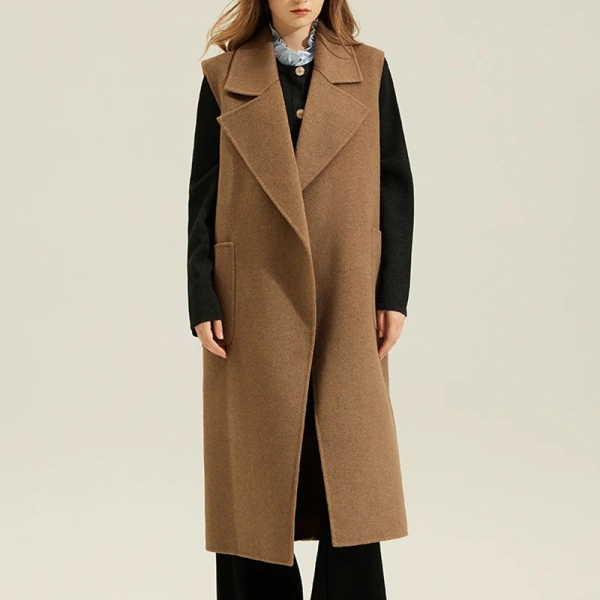 Double Faced Wool Vest Luxury Winter Sleeveless Long 100% Genuine Wool Coat for Women