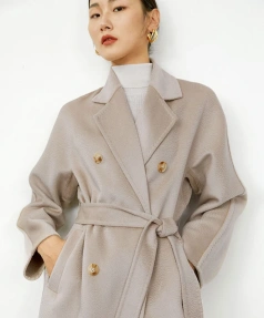 High End Water Ripple  Double Sided 100% Cashmere Coat Classic Double-breasted Luxurious Women s Wear