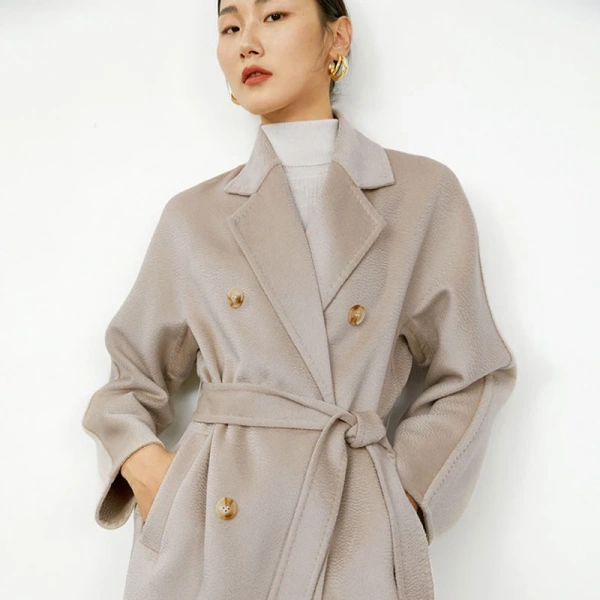 High End Water Ripple  Double Sided 100% Cashmere Coat Classic Double-breasted Luxurious Women s Wear