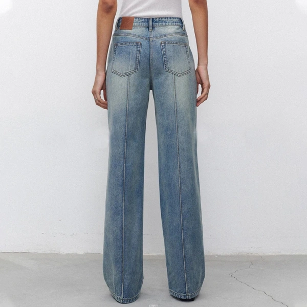 Spring High Waist Cotton Jeans Women Vintage Denim Wide Leg Pants - Image 2