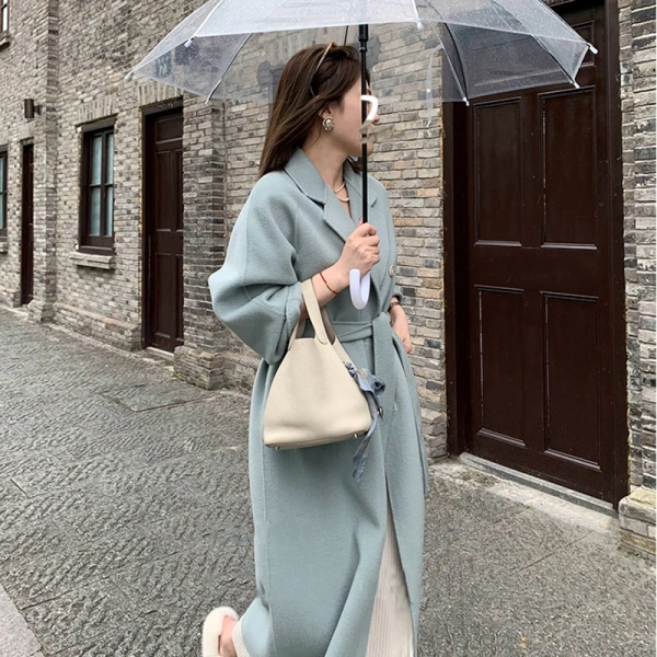 Small Batch Clothing Processing Winter Long Style Wool Women Coat Fashion Commuting Double-breasted With Pocket Handmade - Image 2