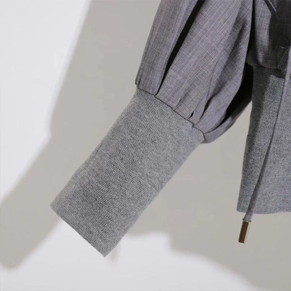 High Collar Drawstring Wool Blend Coat Cropped Windbreaker Jacket Women - Image 5
