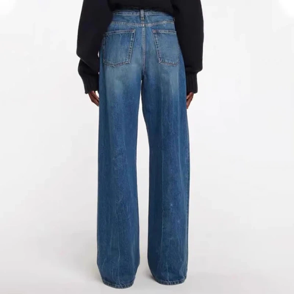 Denim Wide Leg Long Pants Vintage High Waist 100% Cotton Jeans for Women - Image 2