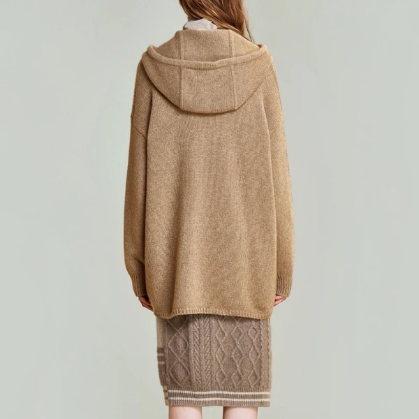 Winter Knitwear Cardigan Single Breasted Wool Sweaters Coat Women With Hooded - Image 2