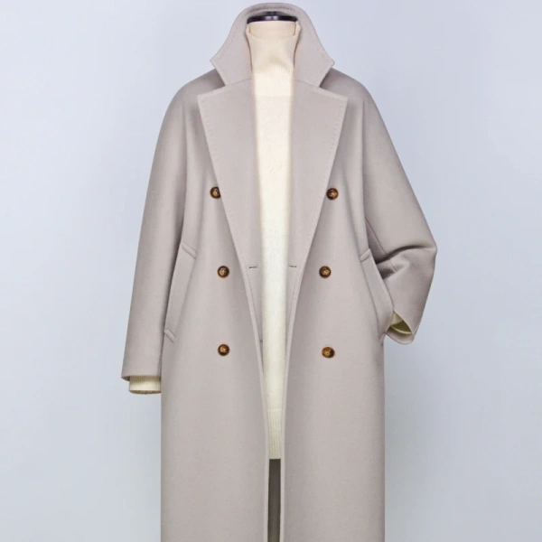 High Quality Women's Pure Cashmere Coat Fashion Design Double Breasted With Pockets Europe Suitable for Commuting to Work - Image 4