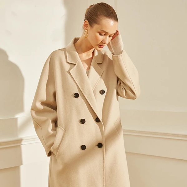 Haute Couture Double-faced Woolen Goods Winter  Double-breasted 100% Wool Coat Handmade Solid Color - Image 3
