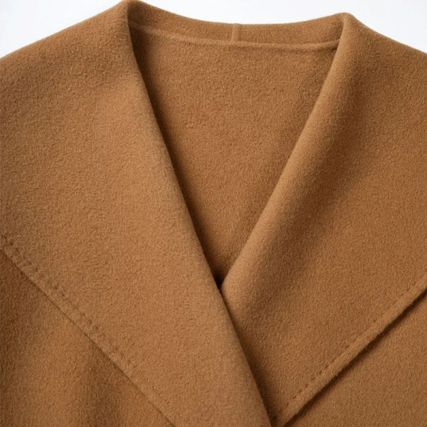 Winter Oversize Big Turn Down Collar Woolen Coats Luxury Belted Double Faced 100% Genuine Wool Coat for Women - Image 4