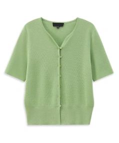 Summer V Neck Single Breasted Knitted Handmade Cardigans Short Sleeve 100% Wool  Knitwear for Women