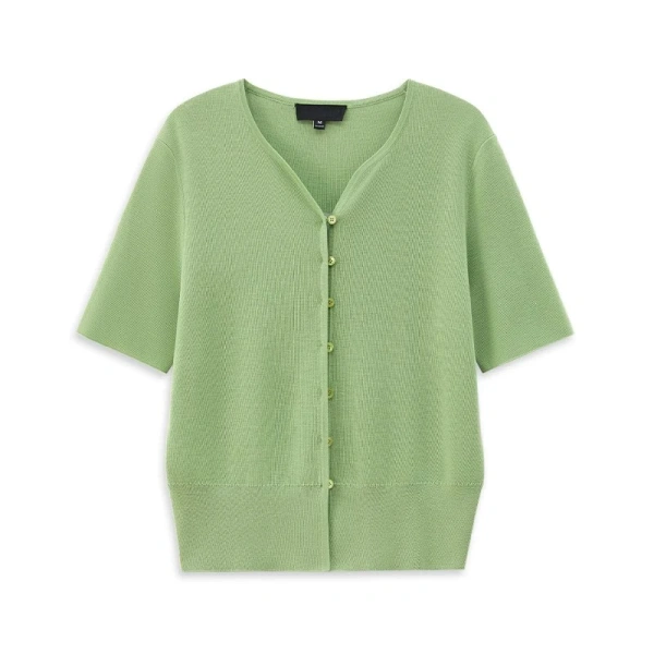 Summer V Neck Single Breasted Knitted Handmade Cardigans Short Sleeve 100% Wool  Knitwear for Women