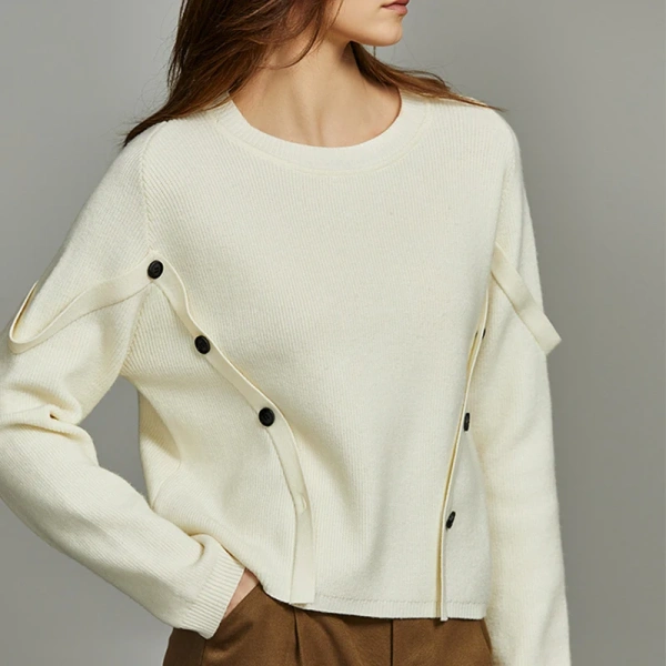 Women's Luxury Knitwear Pullover O-Neck Knitted Wool Sweaters with Buttons Casual Style Front for Winter - Image 3