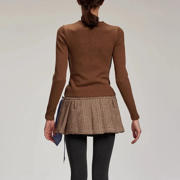 V Neck Knitwear Pullover Women Cropped Handmade Knitted Wool Sweater - Image 5