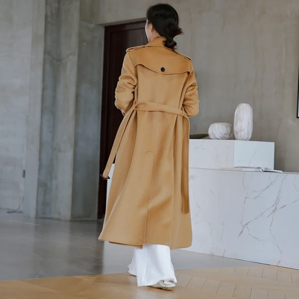 Women's Wool Blends Winter Haute Couture Water Ripple Women Wool Coat Simplicity Elegant Double-breasted Handmade - Image 5