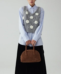 Sleeveless Sweater Vest Cropped Knitted Wool Vests Women With Handmade Crochet Twisted Flowers