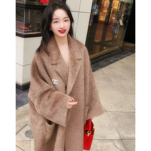 Real Pure Peruvian Imported Warm Alpaca Wool Mid-Length Winter Loose Coat Elegant Luxury Understated - Image 6