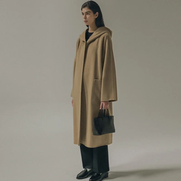 Women's Double Wool Coat 2025 Fall and Winter Long Hooded Coat - Image 3