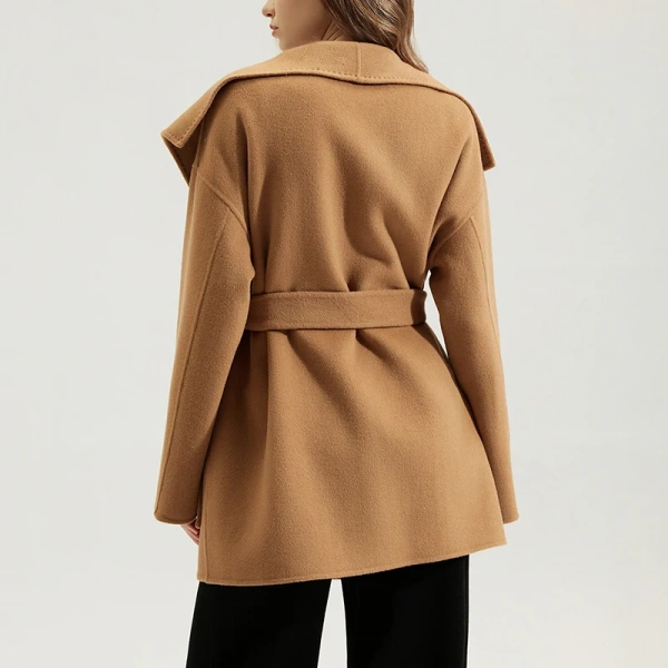 Winter Oversize Big Turn Down Collar Woolen Coats Luxury Belted Double Faced 100% Genuine Wool Coat for Women - Image 2