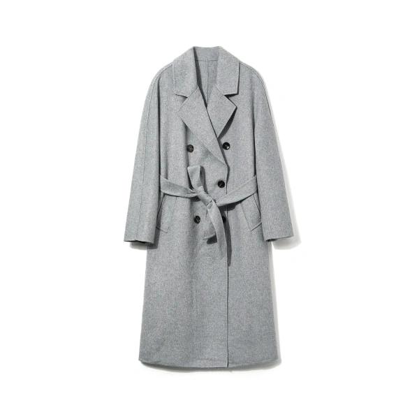 Double Faced Belted Cashmere Coat Winter Handmade Long Wool Coats for Women - Image 3