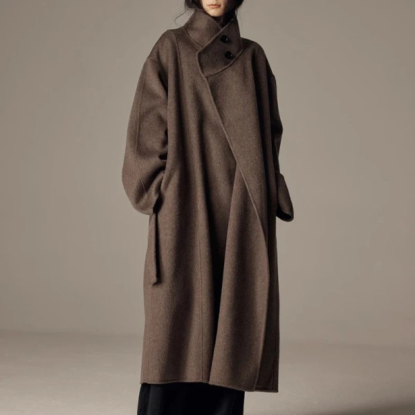 Double Faced Camel Hair Woolen Coat Luxury Oversized Wool Coats Women with Belt - Image 3