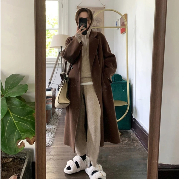 Small Batch Clothing Processing Winter Long Style Wool Women Coat Fashion Commuting Double-breasted With Pocket Handmade - Image 4