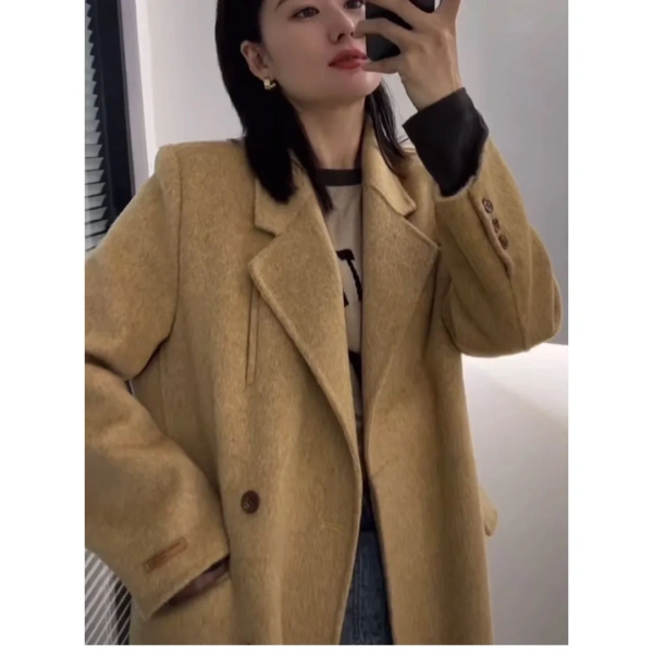Real Handmade Long Wool Double-sided Wool Coat Women's Medium-length Autumn and Winter Commuting Solid Color Simple Retro - Image 4