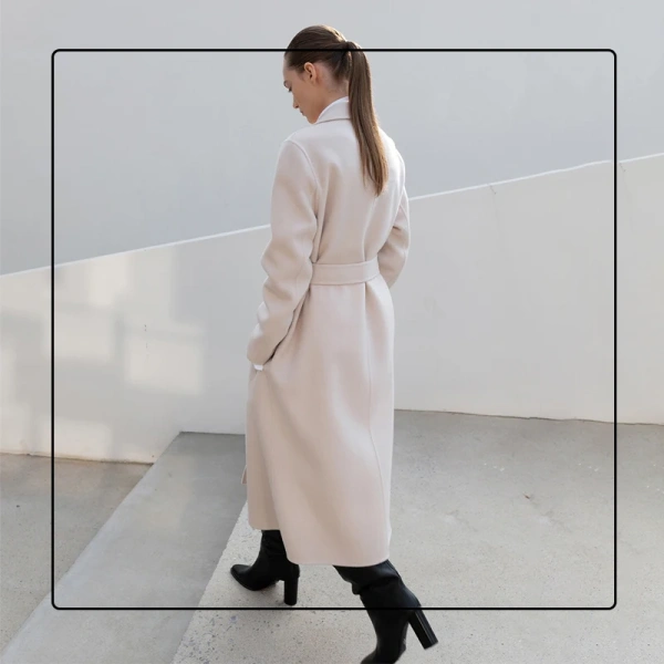 Boutique Women's Autumn/Winter High Quality Trend Design Sticky Pocket Cashmere Coat Elegant and Simple New Pattern Lacing - Image 3
