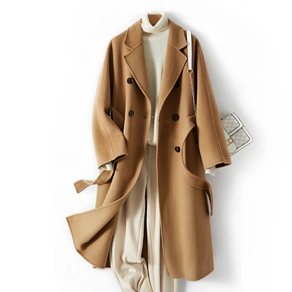 High-end 100% Pure Cashmere Lapel Brief Paragraph Handmade Autumn and Winter Casual Raglan Sleeve Loose Coat - Image 6