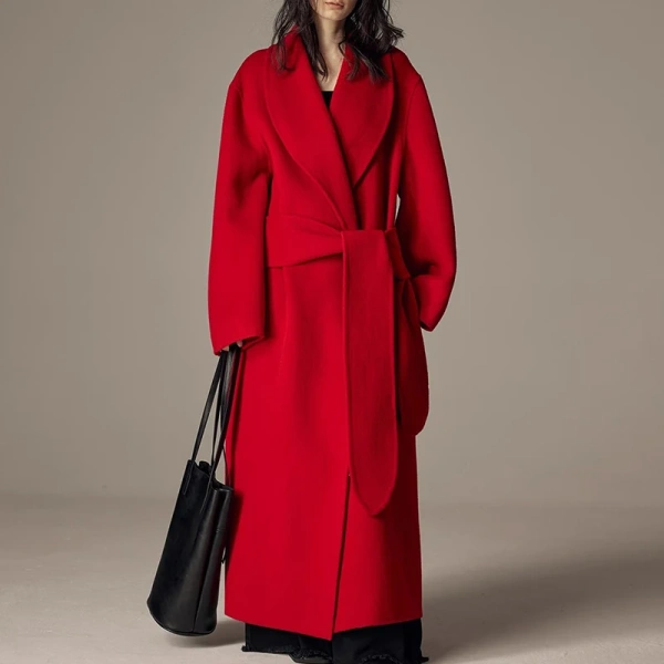 Winter Shawl Collar Camel Hair Coat Luxury Double Faced Long Wool Trench Coats for Women