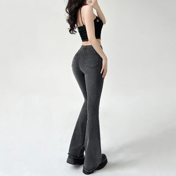 2025 Cotton Jeans High Waist Wide Leg Denim Pants Women With Tassels - Image 2