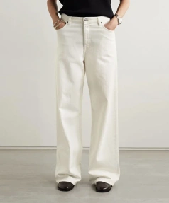 Spring Long Straight Leg Jeans White High Waisted 100% Cotton Denim Pants for Women