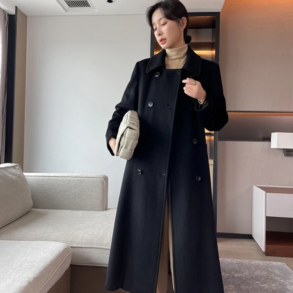 100%Cashmere Coat 2025 Autumn and Winter New Double-faced Woolen Coat in the Long Double-breasted High-end  Women's Clothing - Image 5