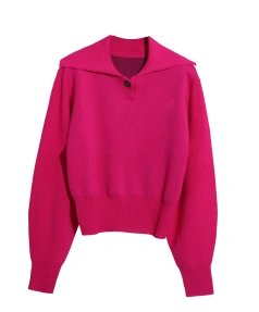 Spring Polo Collar Pullover Long Sleeve Women 100% Wool Knitted Sweaters