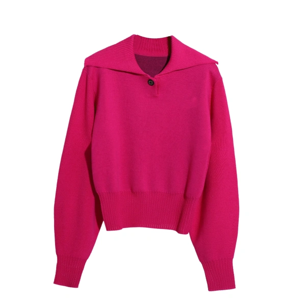 Spring Polo Collar Pullover Long Sleeve Women 100% Wool Knitted Sweaters