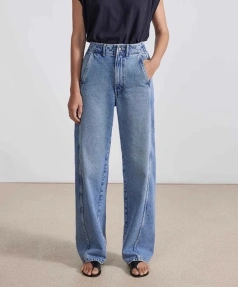 Casual Long 100% Cotton Straight Jeans Women High Waisted Denim Pants