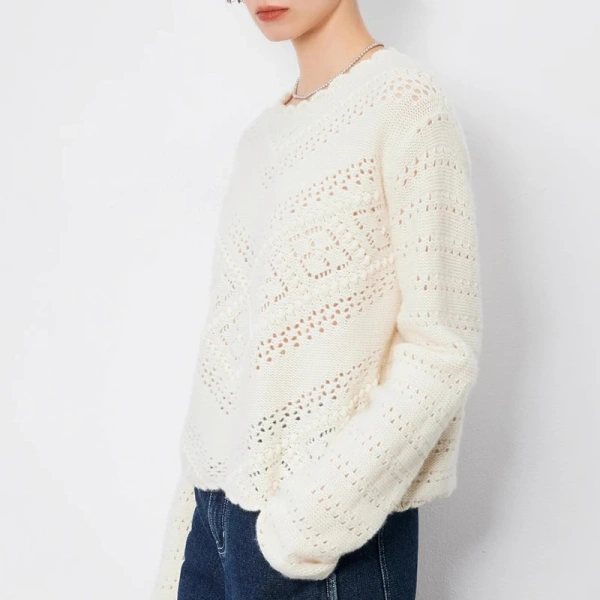 Spring Summer Hollow Out Knitwear Handmade 100% Cashmere Sweaters for Women - Image 2