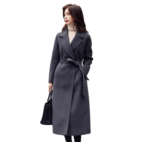 Gray Double-faced Cashmere Coat for Women Mid-length 2025 New Style Winter Double-faced Cashmere Suit Collar Slim Woolen Coat - Image 5