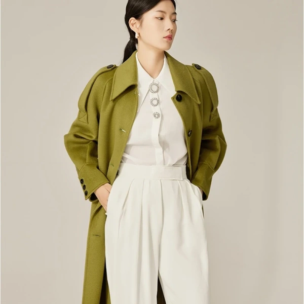 Women's Wool and Blend Winter Single Breasted With Pockets Tie Long Soft Wool Jacket European Fashion Simple Commuter - Image 2
